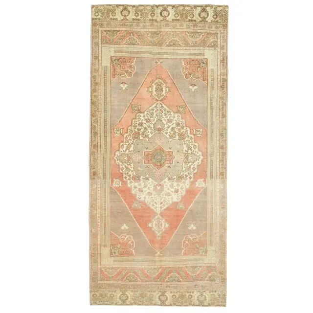Vintage Turkish Oushak Handmade Wool Cotton Orange Runner Rug 129x290