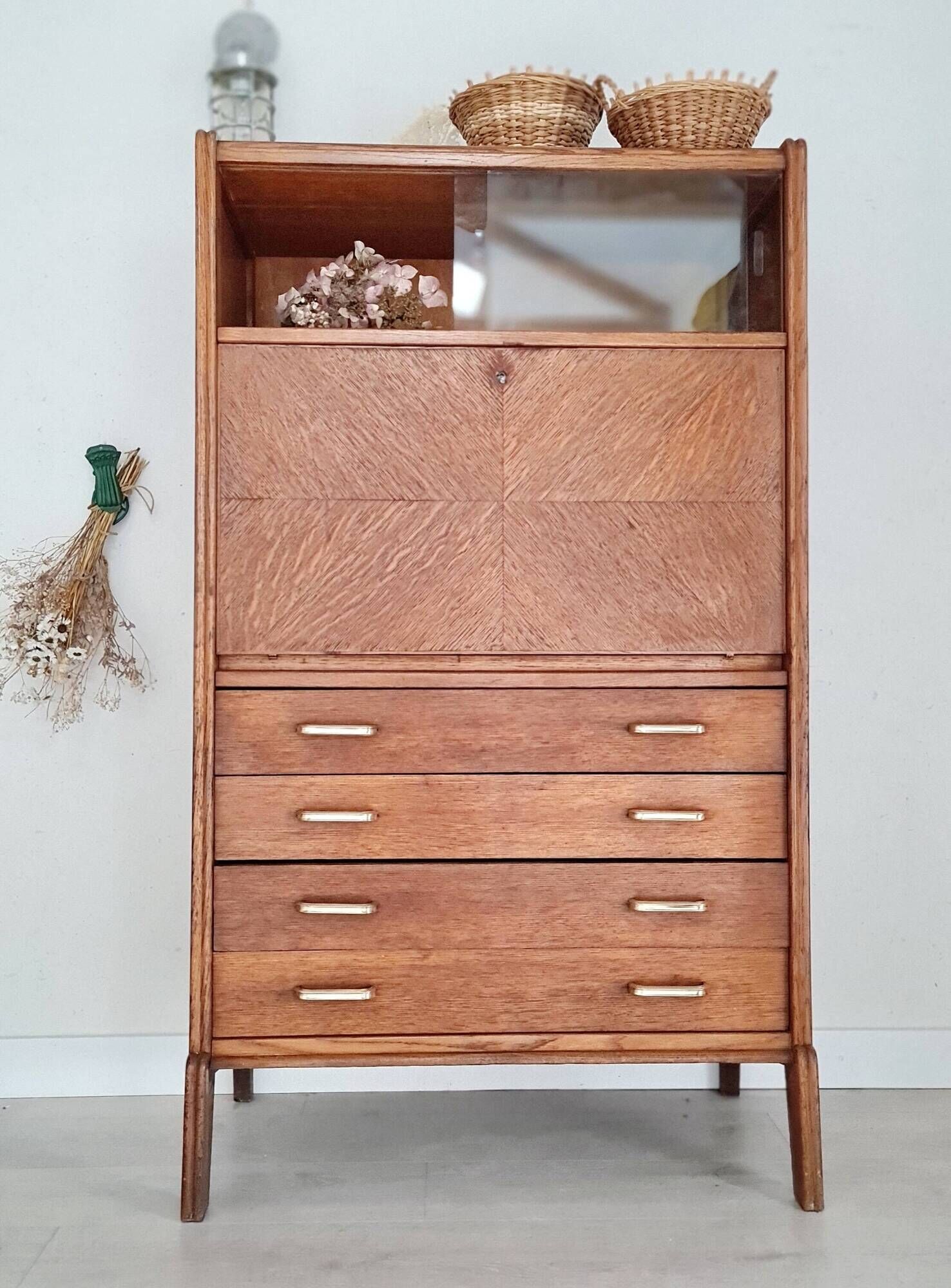 Scandinavian secretary desk - showcase chest of drawers