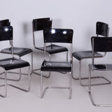 Set of 6 Vintage Bauhaus Chairs, Restored, Gloss, Vichr a Spol, Czechia, 1930s