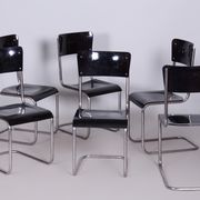 Set of 6 Vintage Bauhaus Chairs, Restored, Gloss, Vichr a Spol, Czechia, 1930s