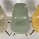 Eames Herman Miller DSW side chairs in greige, seafoam green, light ochre and parchment with slight