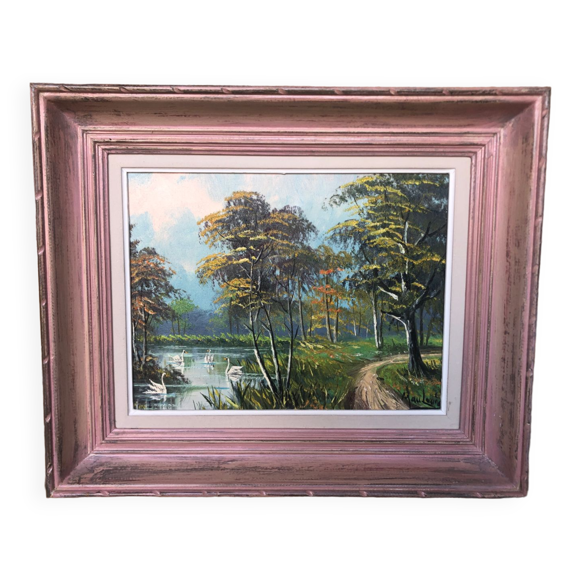 Oil Painting on Canvas MAU LOUIS Riverside + Wood Frame #A217