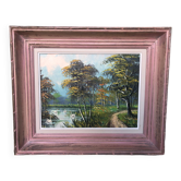 Oil Painting on Canvas MAU LOUIS Riverside + Wood Frame #A217