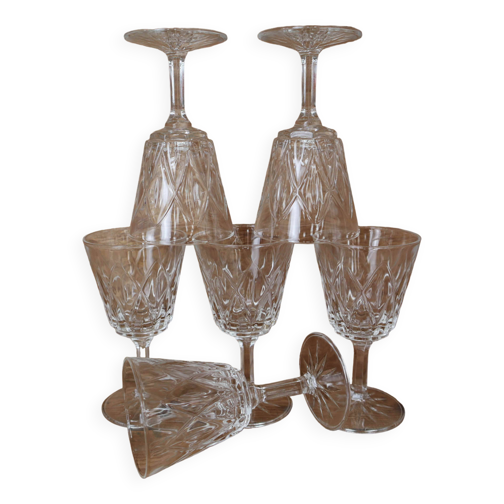 Set of 6 Arlequin white wine glasses in Reims crystal glass 1950