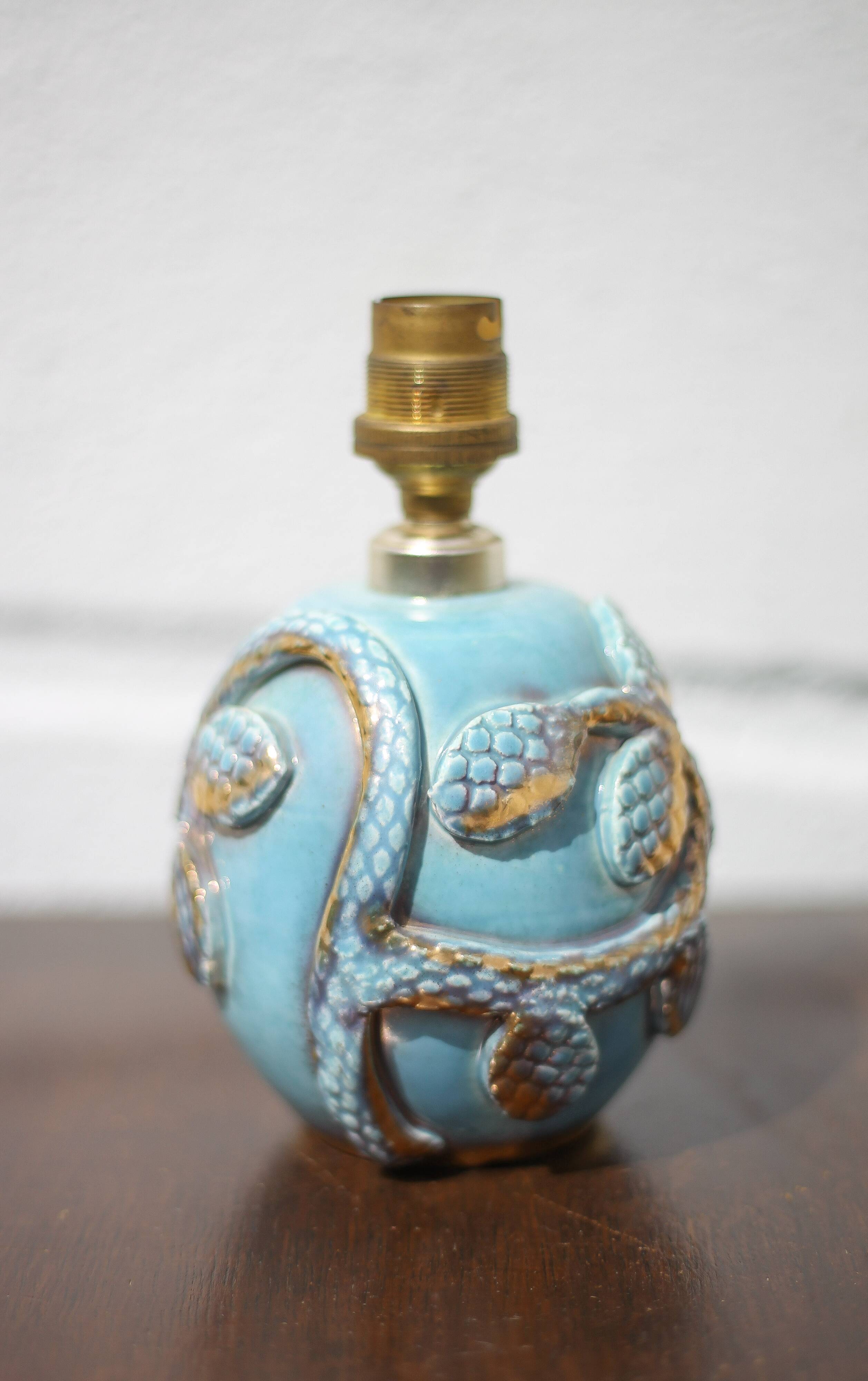 Vintage lamp, ceramic relief lamp, table lamp, bedside lamp, art deco, pottery, 50's