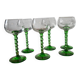 Set of vintage white wine glasses – twisted green stem engraved