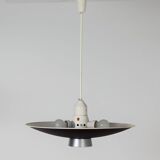 BLACK METAL PENDANT LAMP WITH DIFFUSER BY LOUIS KALFF FOR PHILIPS, 1950S