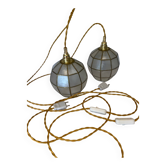 2 portable lamps with globe shades in mother-of-pearl and vintage gold brass.
