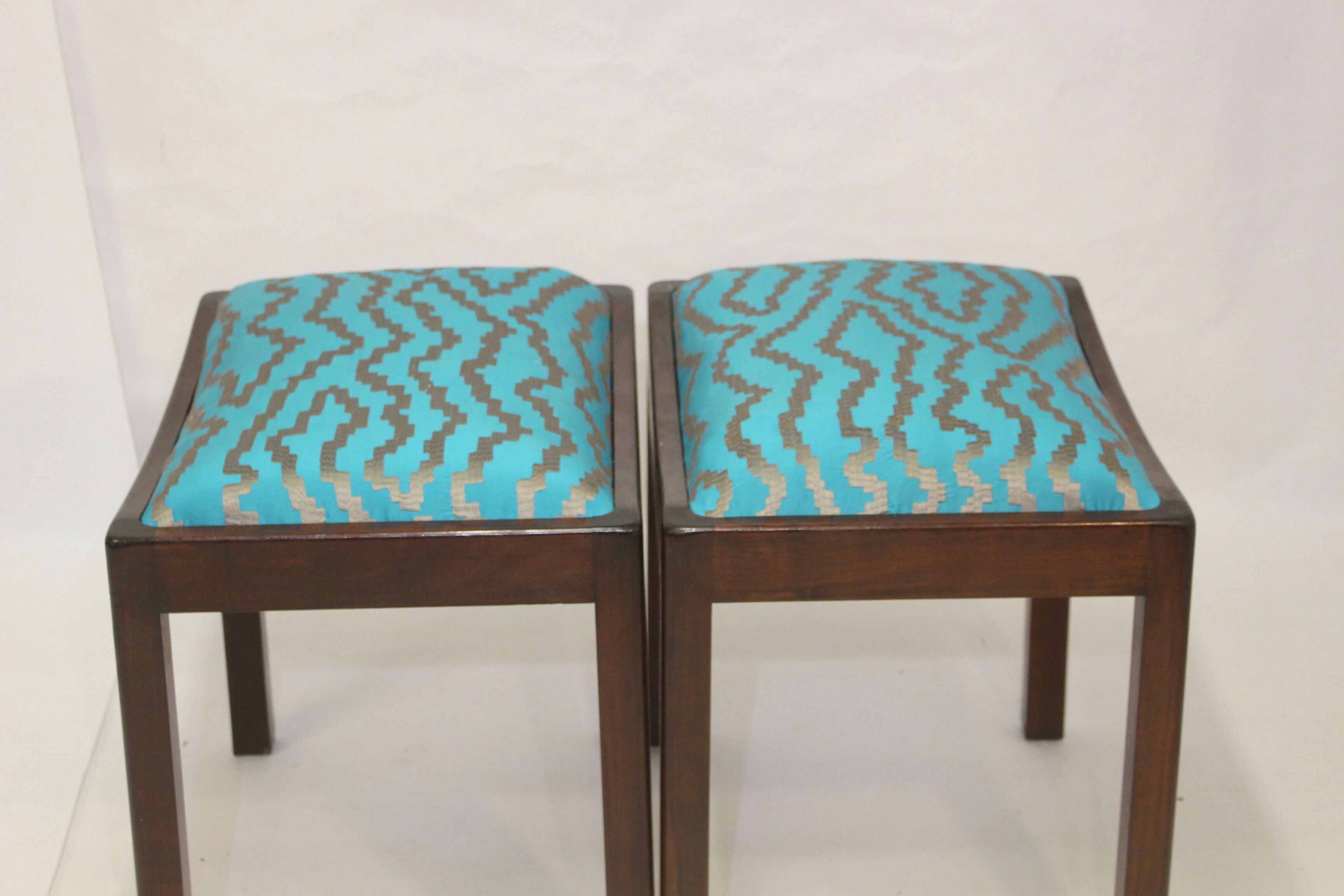Pair of 50s/60s designer stools in jacquard fabric.