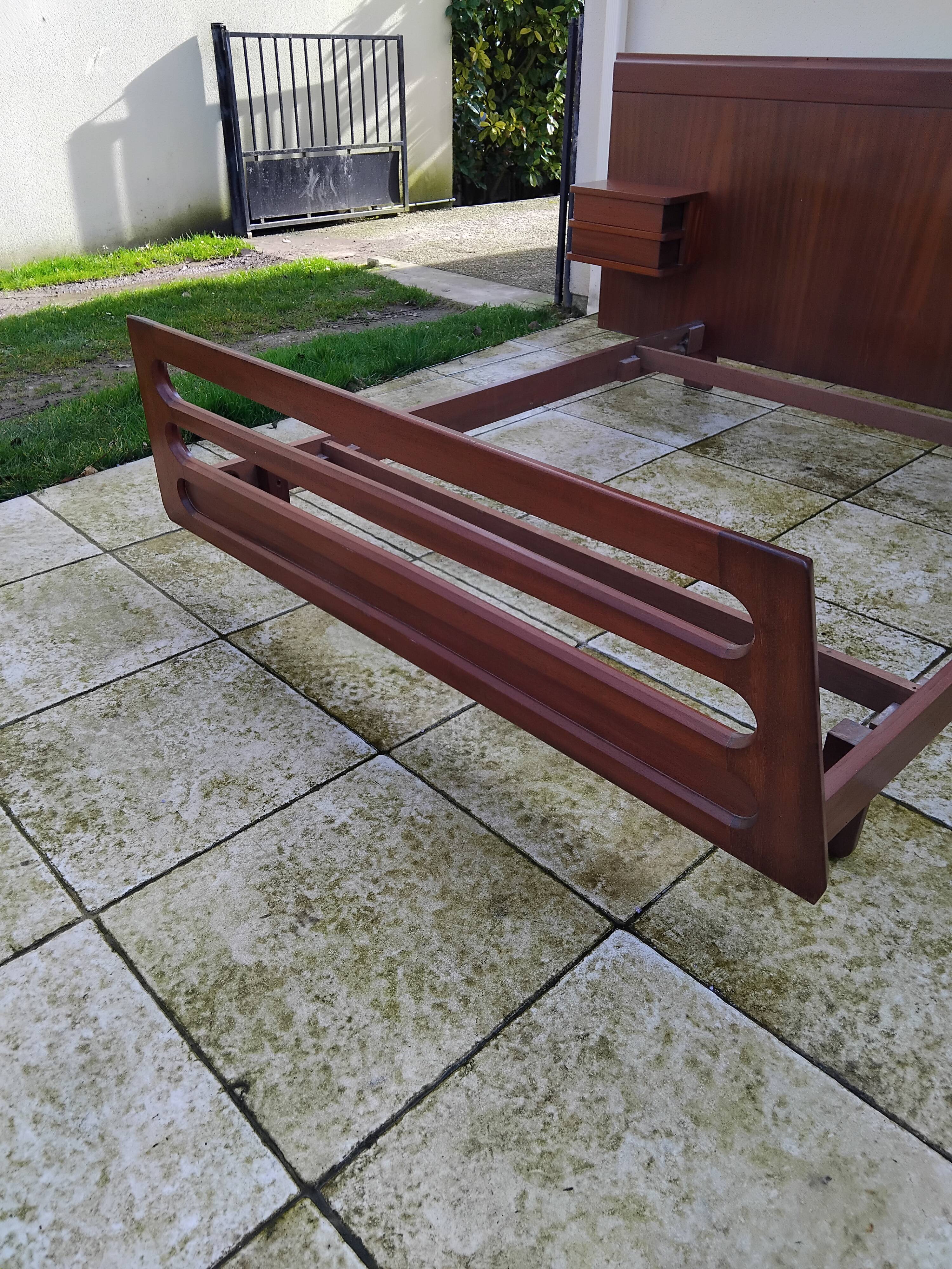 Vintage Scandinavian teak adult bed from the 60s and 70s bedside table.