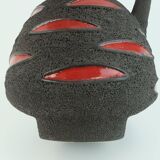 Fat lava vase schlossberg cer. 1970s brown with glossy red pattern no.64-25