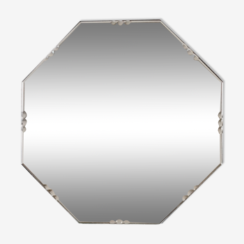 Miroir octogonale en verre biseauté et ciselé
