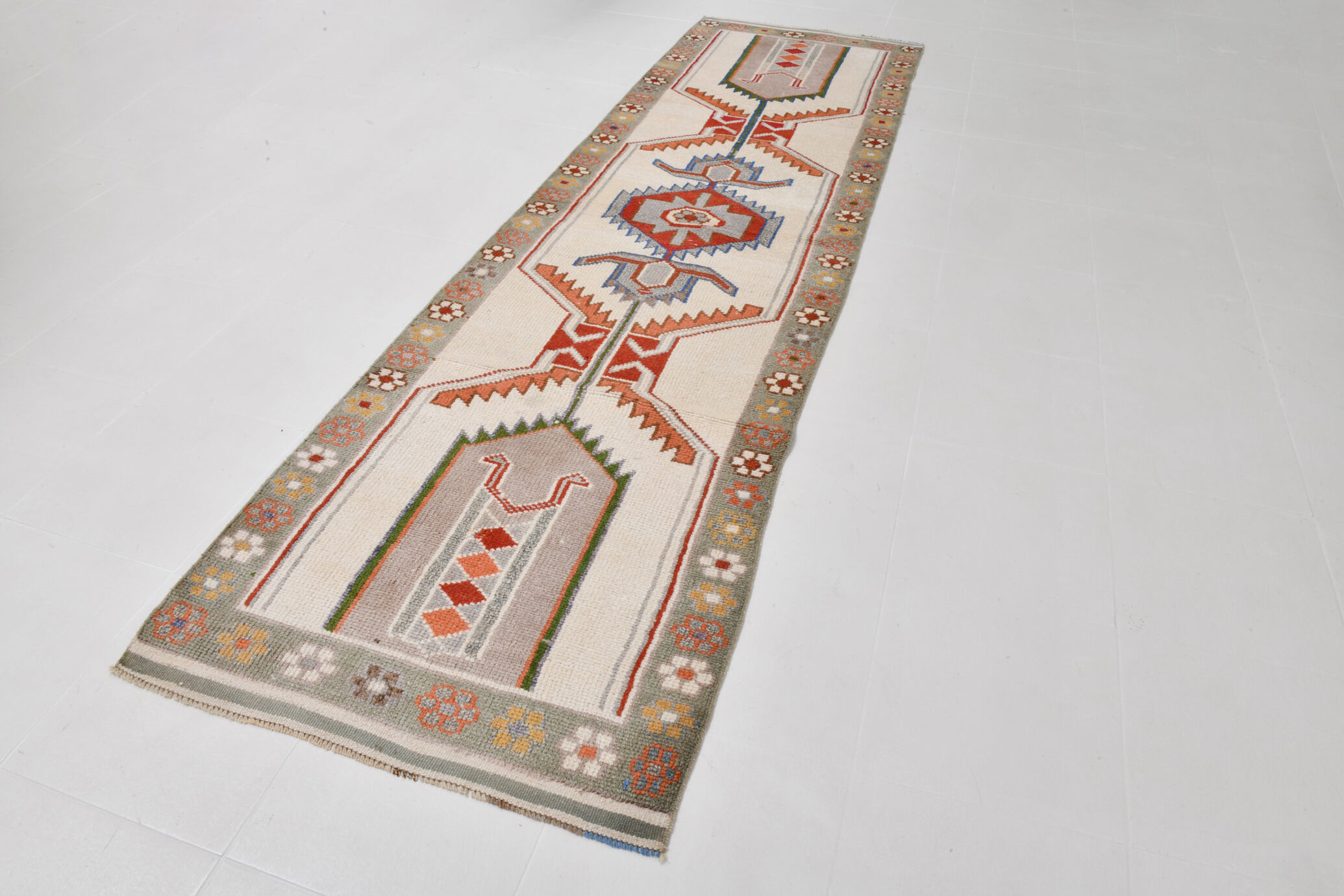 3x11 geometric oushak runner rug,97x348cm