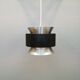Hanging lamp,  of silver coloured aluminium with black "ring" and orange inner contrast lacquer.