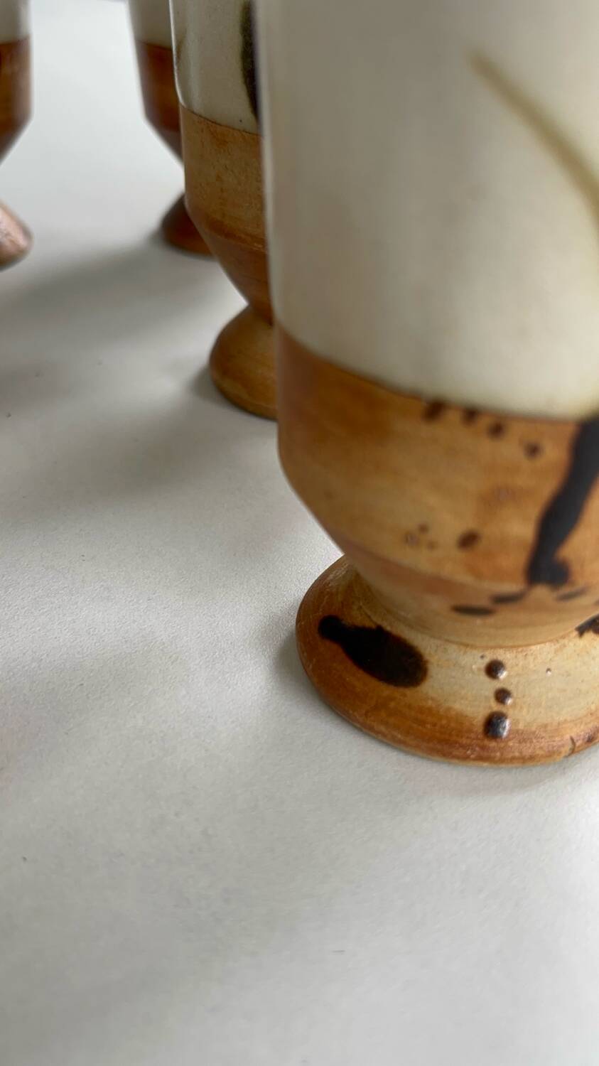 Set of 6 vintage ceramic footed coffee cups – artisanal style