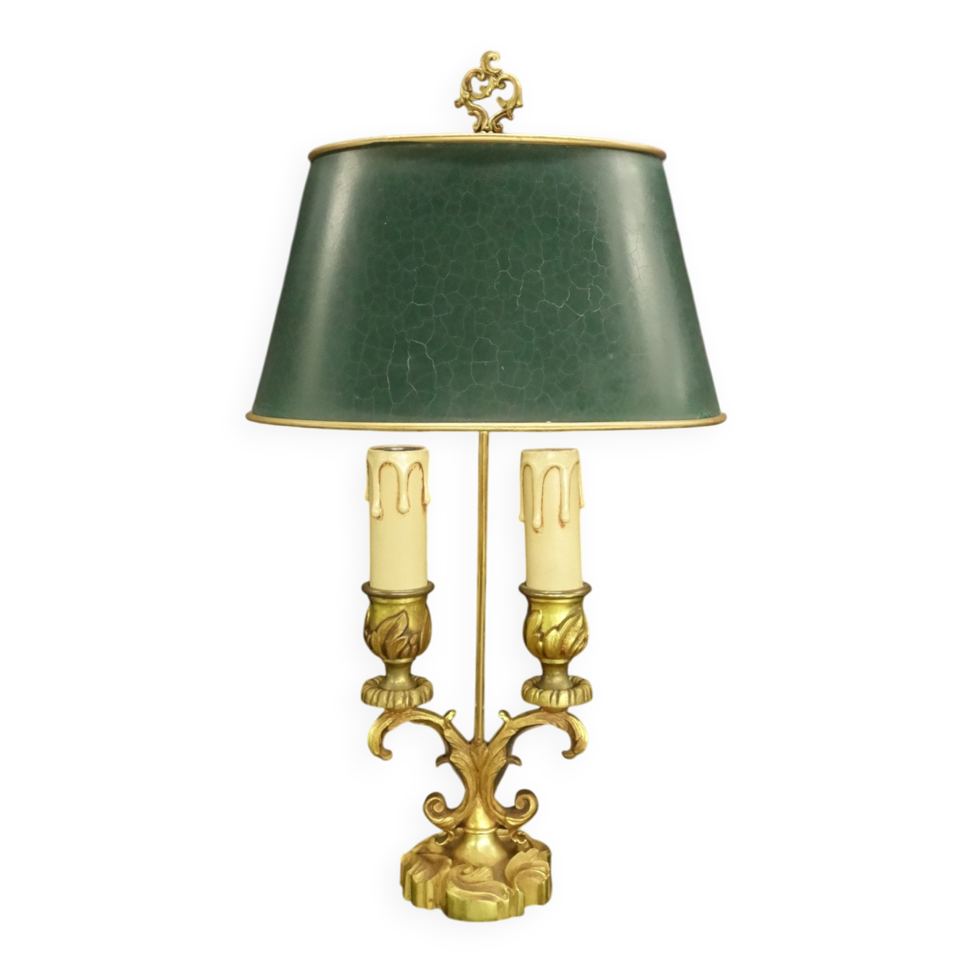 Louis XV style lamp from Lucien GAU - green lampshade with crackle effect metal.