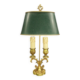 Louis XV style lamp from Lucien GAU - green lampshade with crackle effect metal.