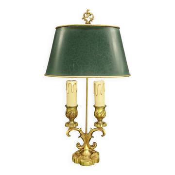 Louis XV style lamp from Lucien GAU - green lampshade with crackle effect metal.
