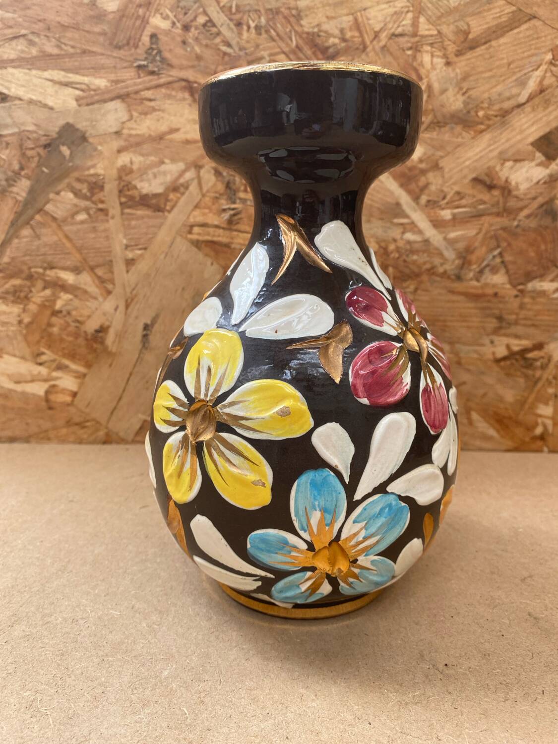 Antique glazed terracotta vase flower decor made in italy vintage