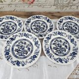 Lot de 5 assiettes à dessert en porcelaine Crown Clarence décor floral bleu