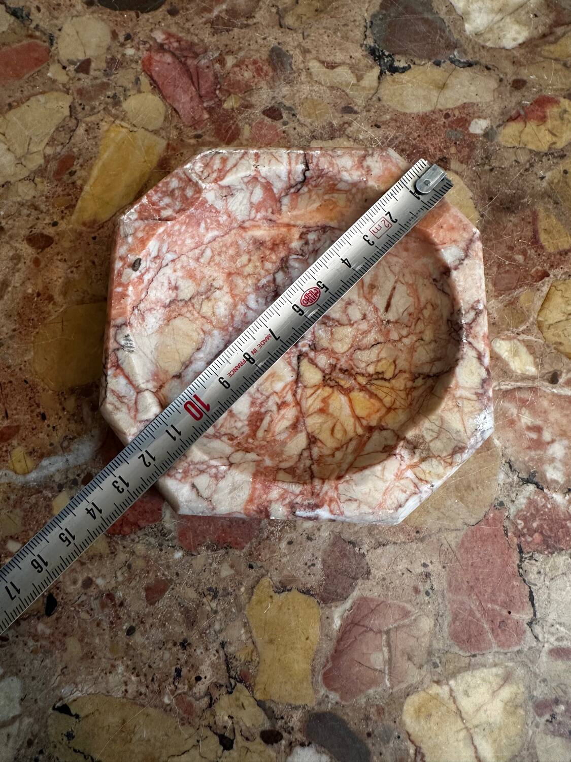 Art Deco ashtray/trinket dish in reddish marble veins