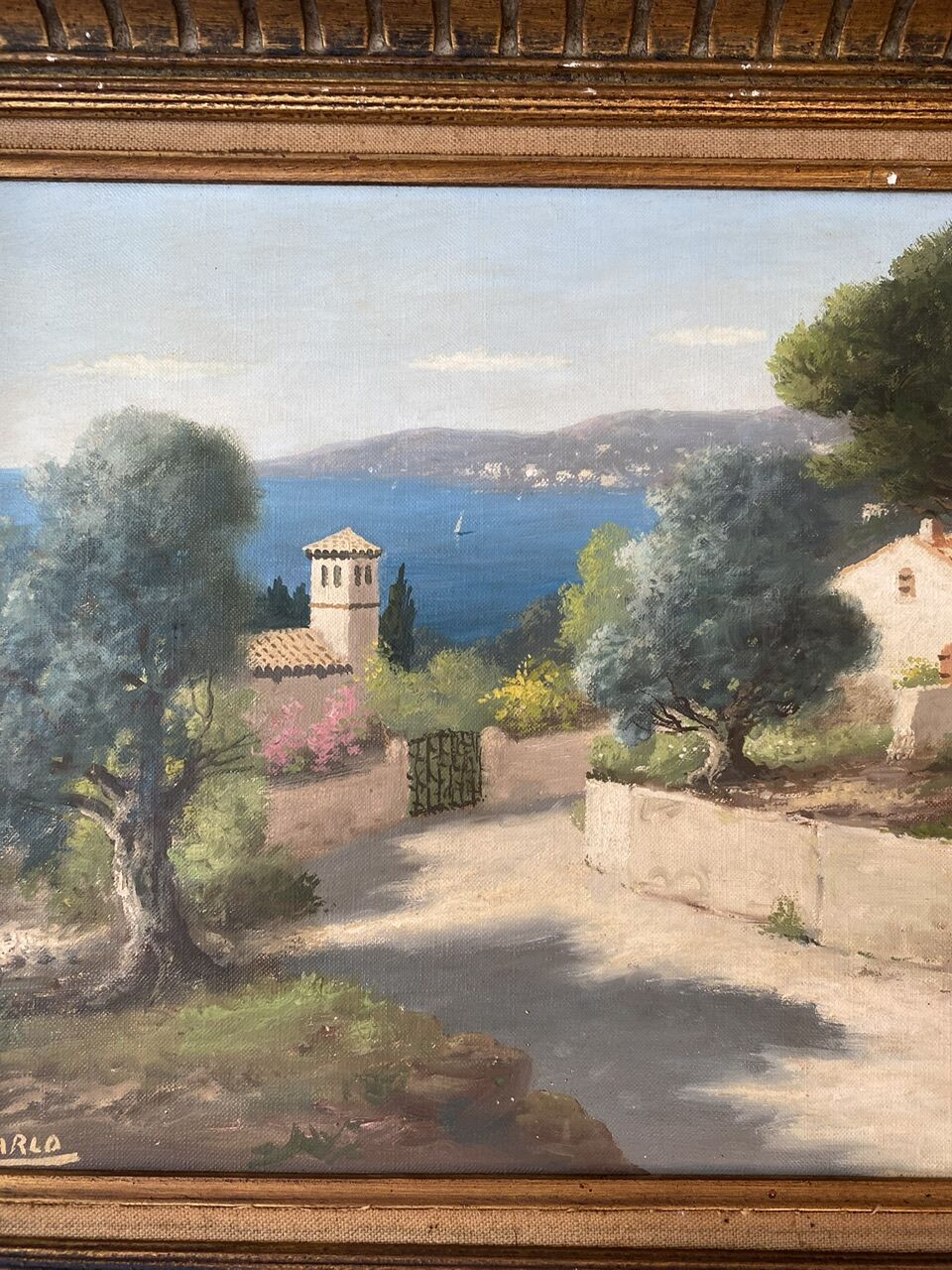 Tableau ancien, paysage provençal, signé, XXe siècle