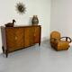 Antique art deco sideboard from the 1930s with veneered wood and bronze insert