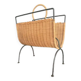 Wicker and lacquered metal magazine holder vintage 1950