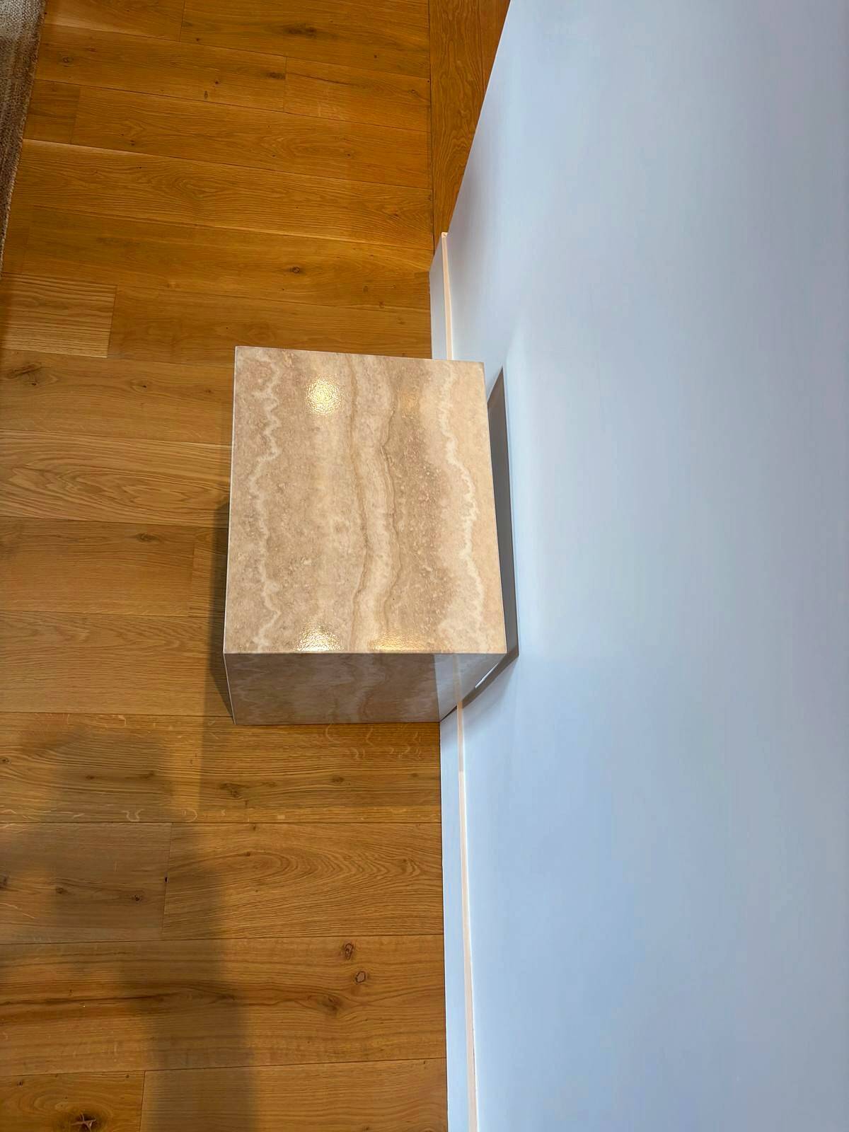 Pair of Napoli bedside tables in natural travertine.