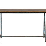 Table basse ancienne table d'ecolier vieux teck et metal 94x49x53cm