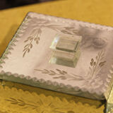 Beveled glass box, engraved.