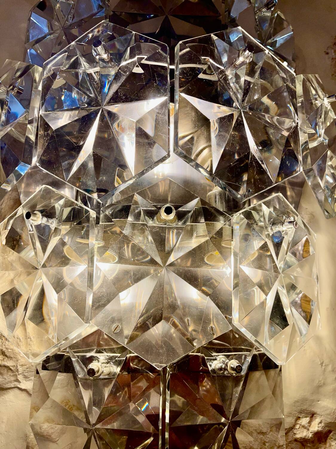 Kinkeldey glass and chrome wall lamp XXL model, 1970s