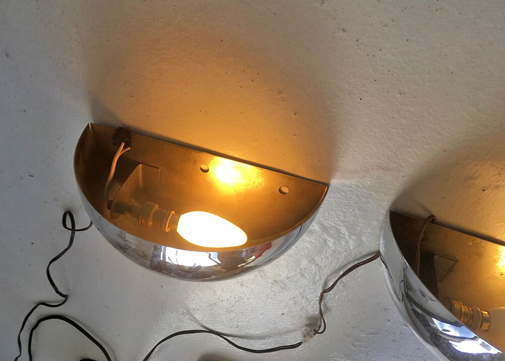 Set of 2 Chrome Plated Wall Lamps, 1950s