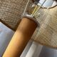 Lampe chrome & bois, abat-jour esprit osier