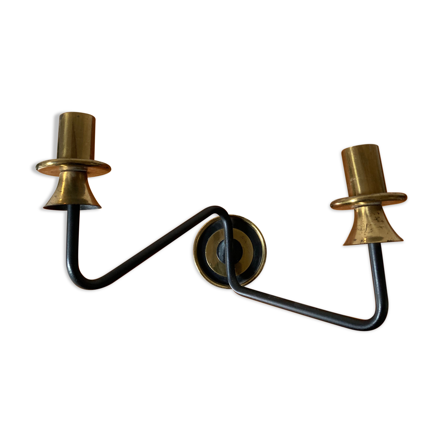 Vintage brass and black double arm wall lamp