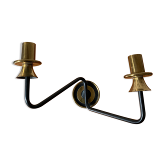 Double-arm wall lamp in brass and vintage black