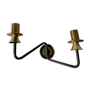 Vintage brass and black double arm wall lamp
