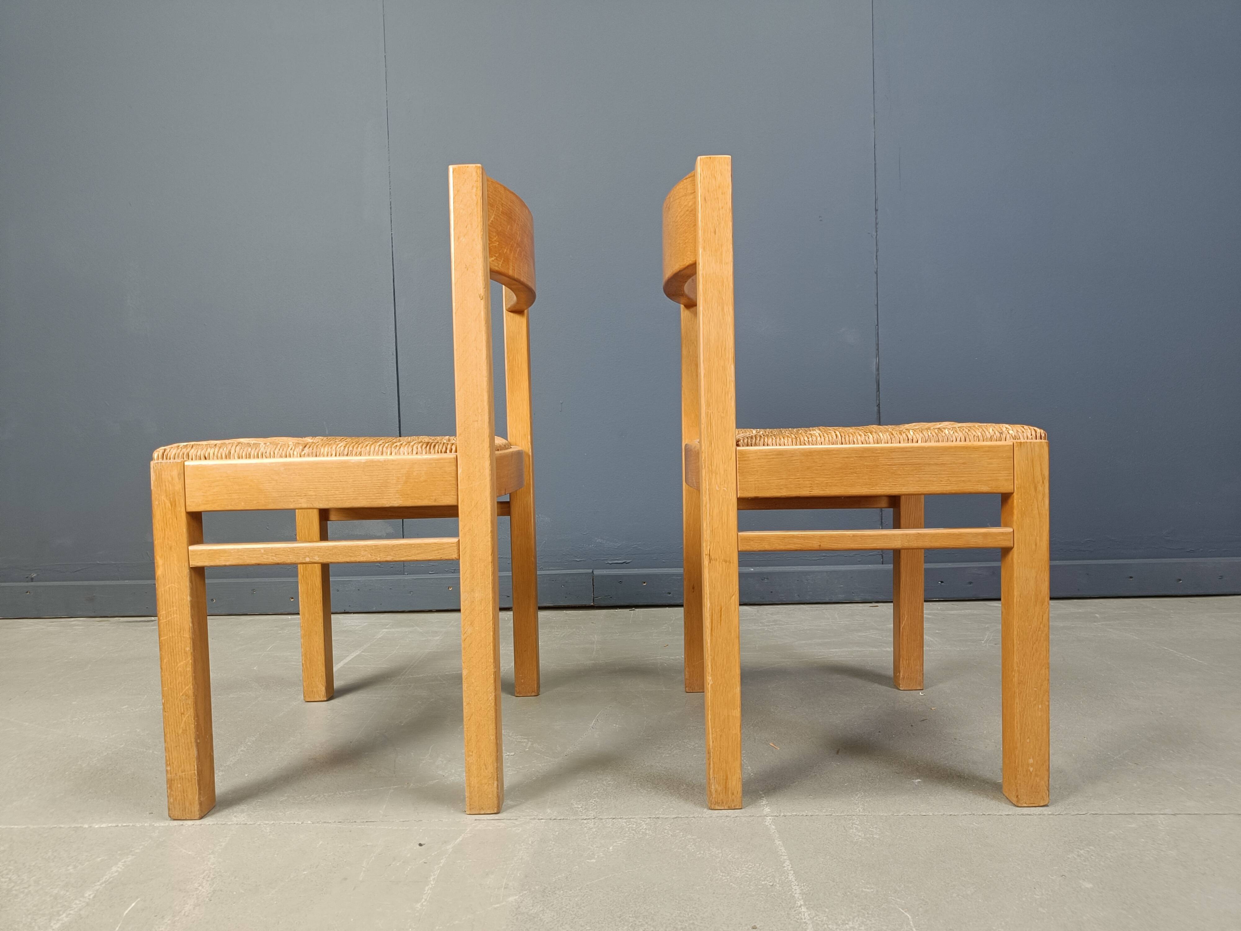 Vintage oak and wicker dining chairs, 1960s
