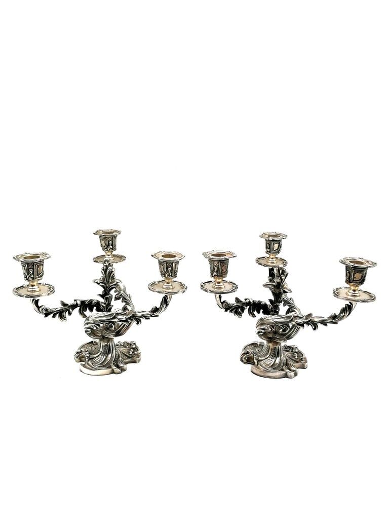 Wiskeman, pair of rococo chandelier, silver metal