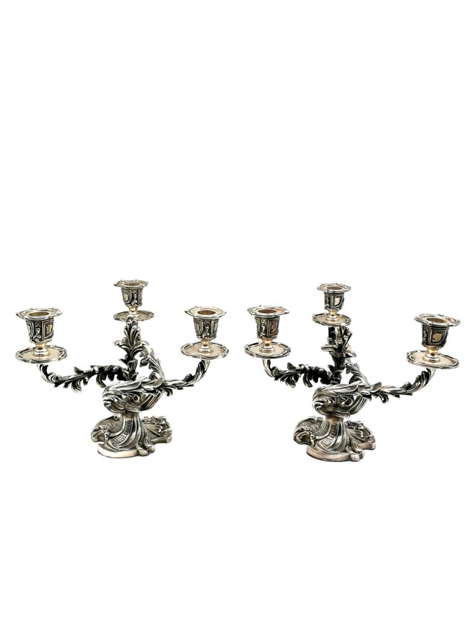 Paire de chandelier rococo, métal argenté