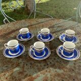 Porcelain coffee service, composed of 12 pieces, 6 cups and 6 saucers, royal blue color