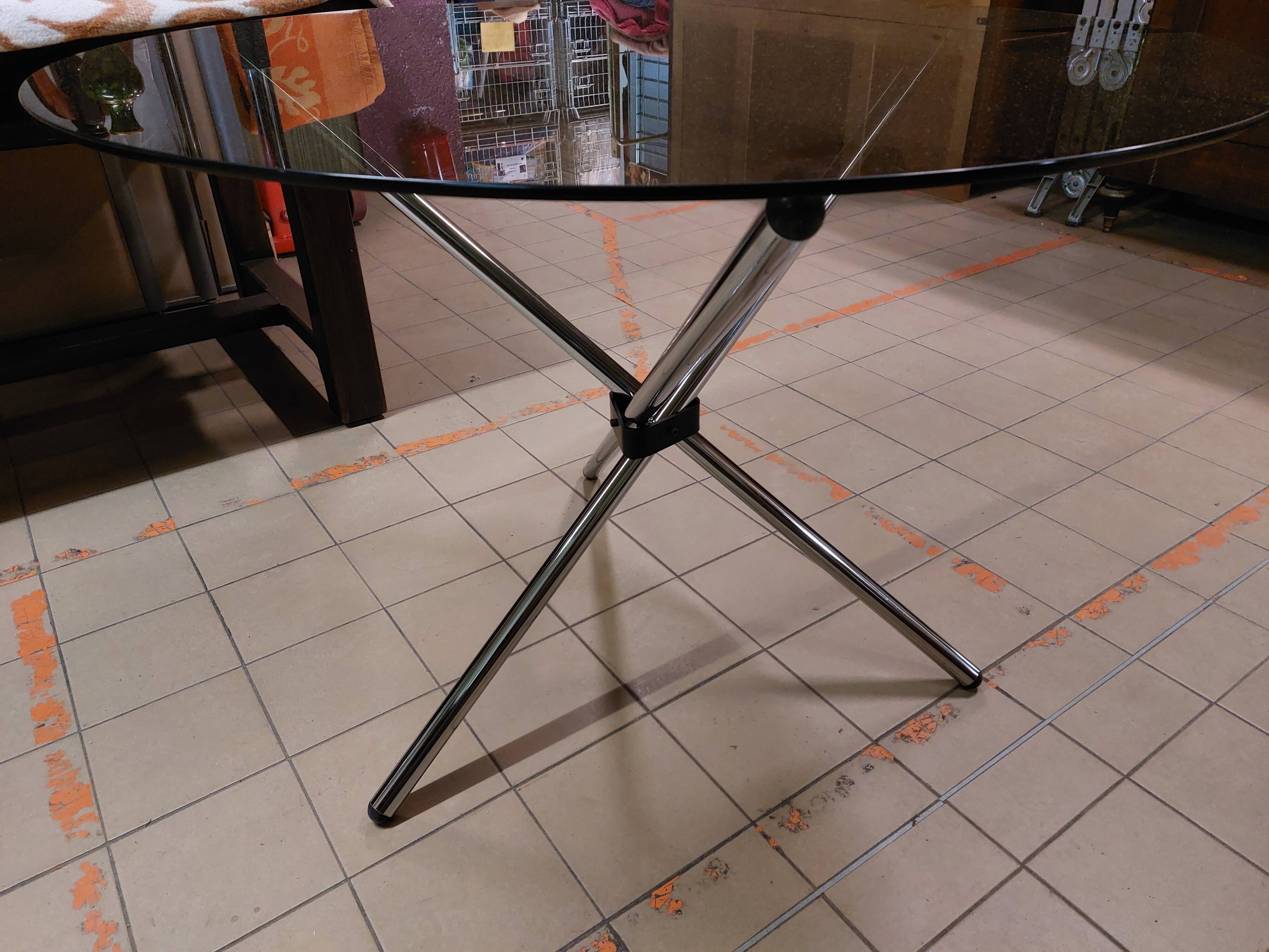Roche Bobois vintage round table Chrome and smoked glass
