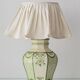 Spanish Revival Table Lamp in Green Ivory Crackle Ceramic, New Linen Shade