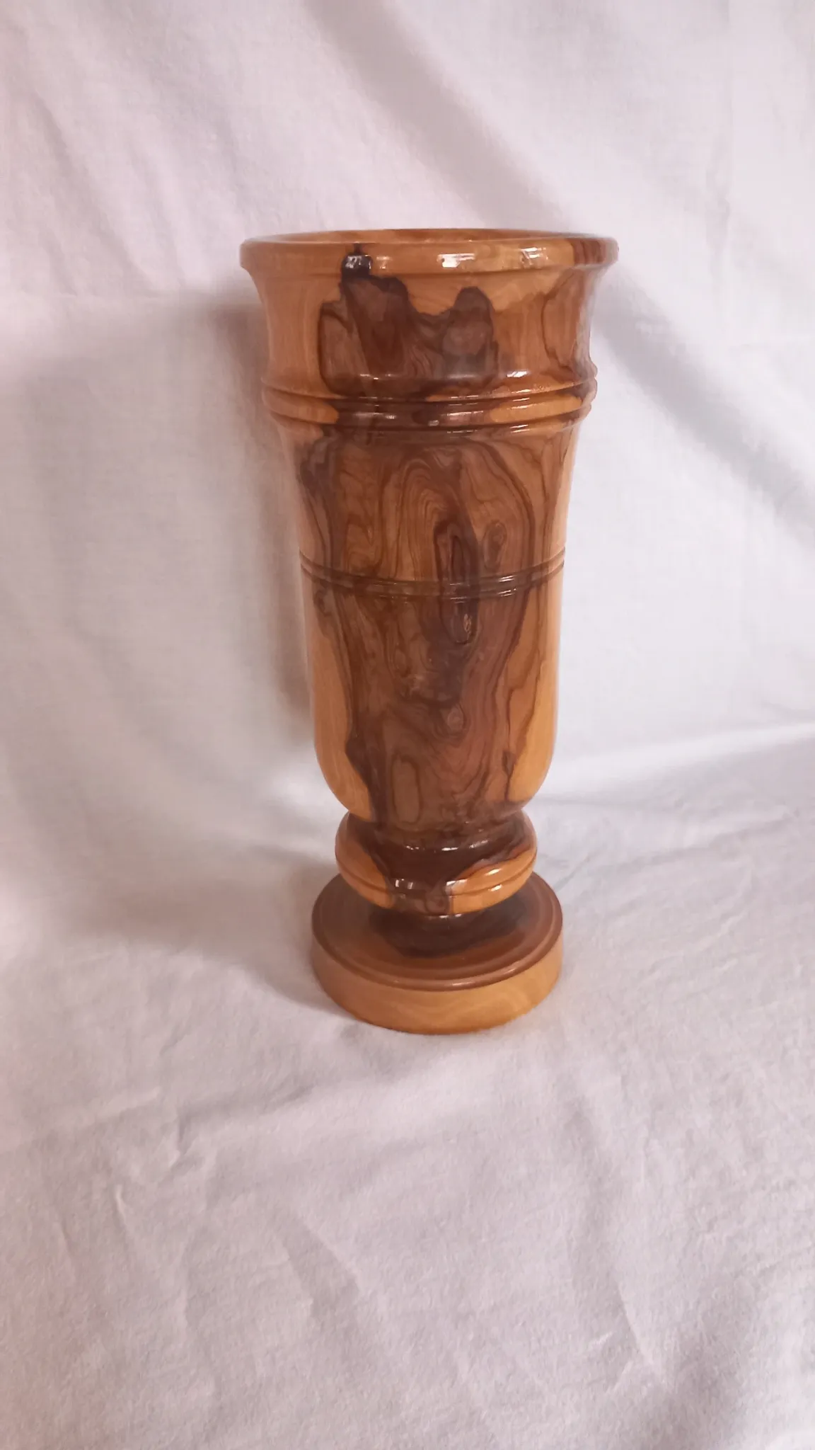 Vintage hand-turned solid olive wood vase – 1970s