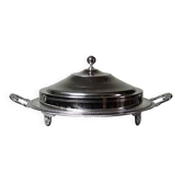 Rare vintage oriental covered serving dish in silver-plated metal, mid-20th century.