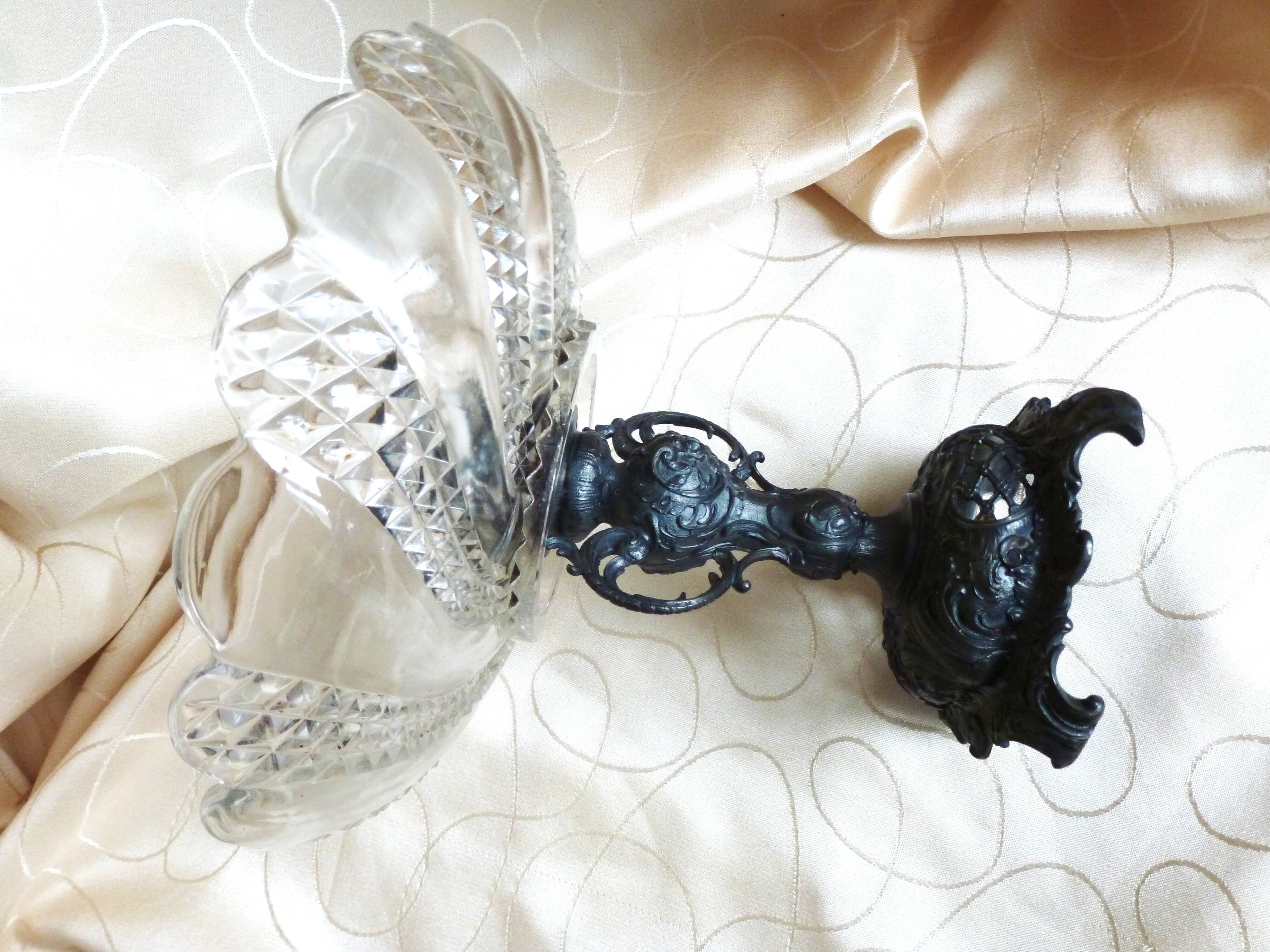 Vintage crystal glass fruit bowl, crystal glass fruit basket.
