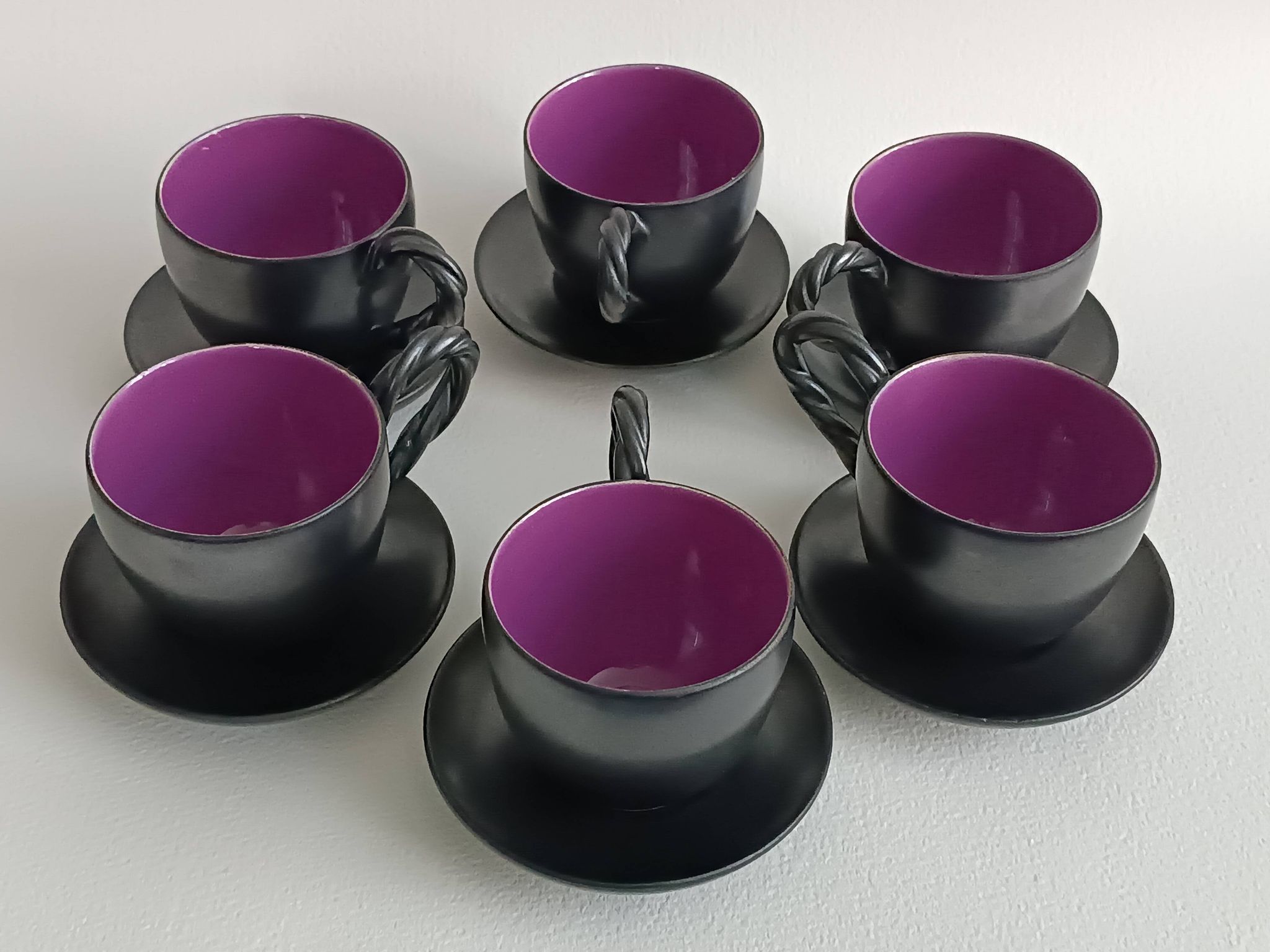 Set of six cups and their saucer in ceramic Monica Ceram Vallauris.