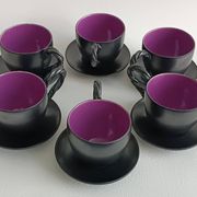 Set of six cups and their saucer in ceramic Monica Ceram Vallauris.
