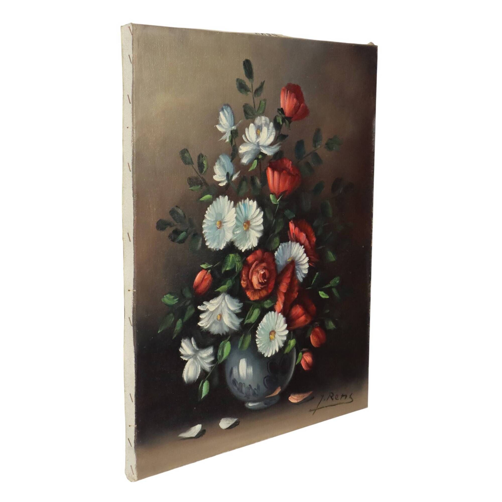 Vintage Floral Still Life Painting Signed J. Rems 60x50cm