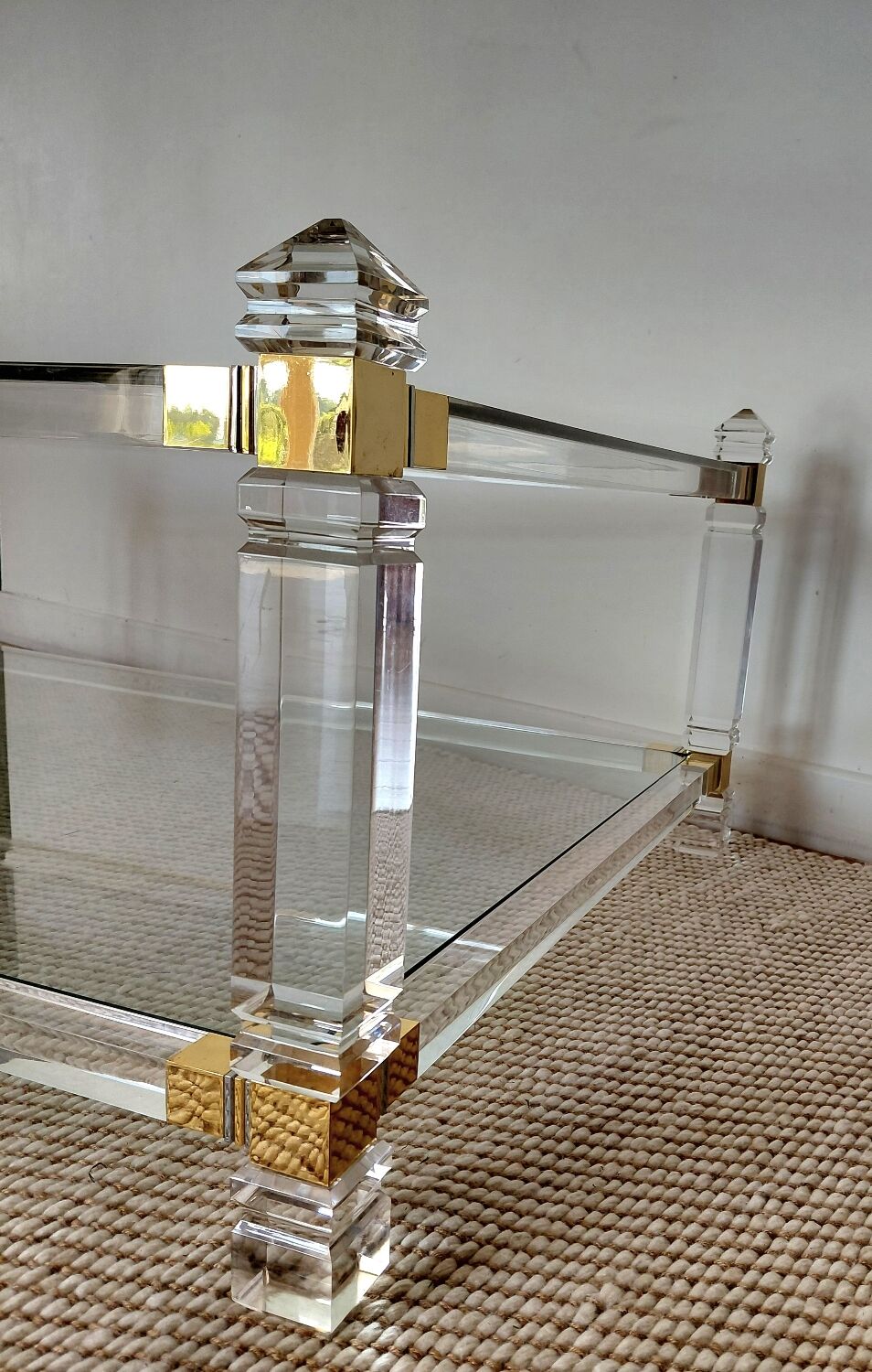 Table XL Laiton massif et Plexiglas-Style Jansen 1970